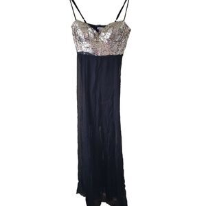 NWT Rubber Ducky Black Formal Silver Sequin Chiffon Dress